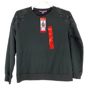 Gloria Vanderbilt Lace Crewneck Sweater Black Midweight Soft - M‎